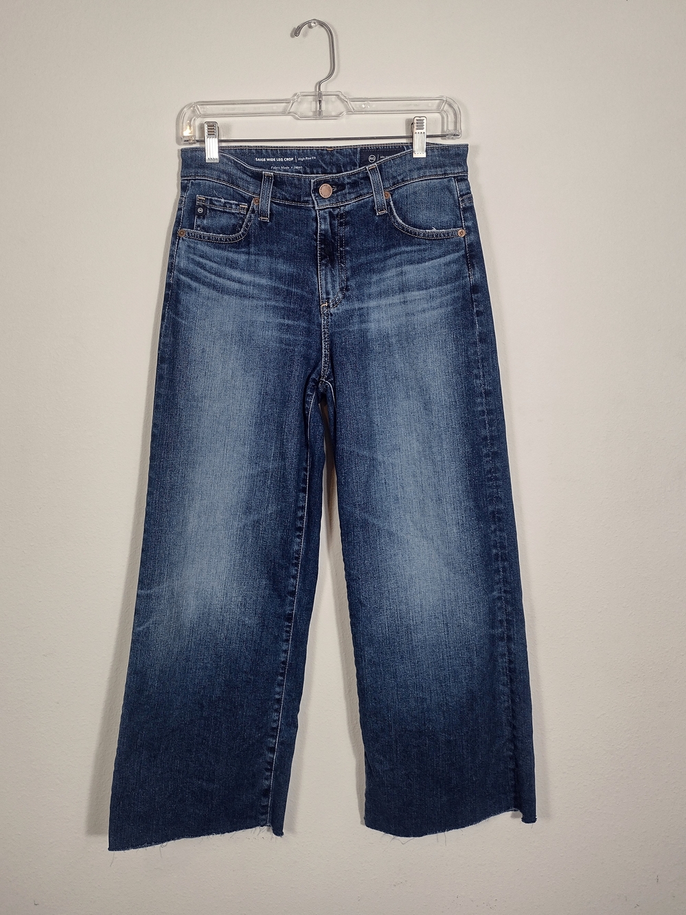 AG Adriano Goldschmied Saige Wide Leg Crop High Rise Raw Hem Jeans Blue Size 25